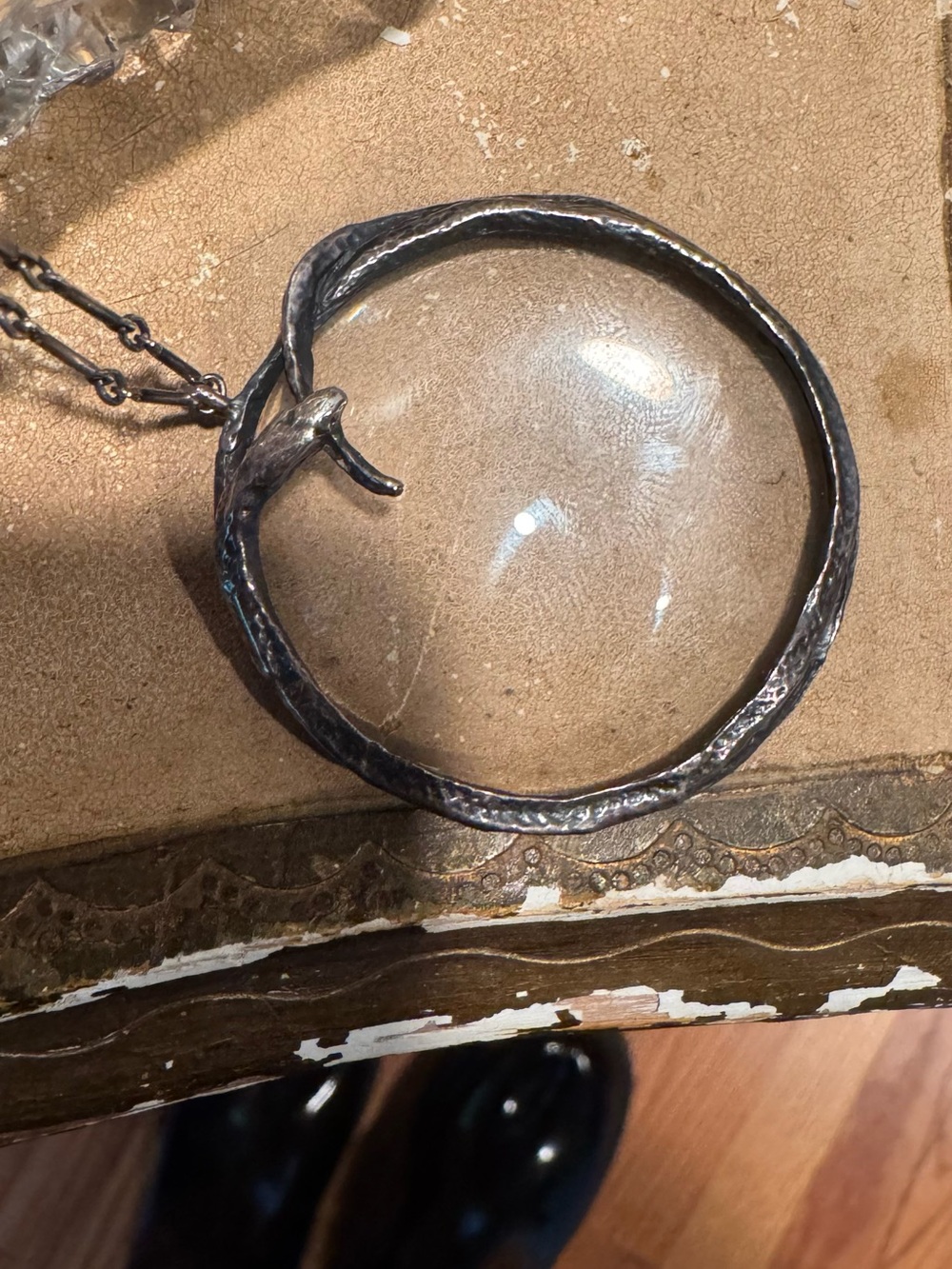 Blood milk jewels oroborous Antique-Style Round Magnifier Pendant Necklace - Picture 2 of 3